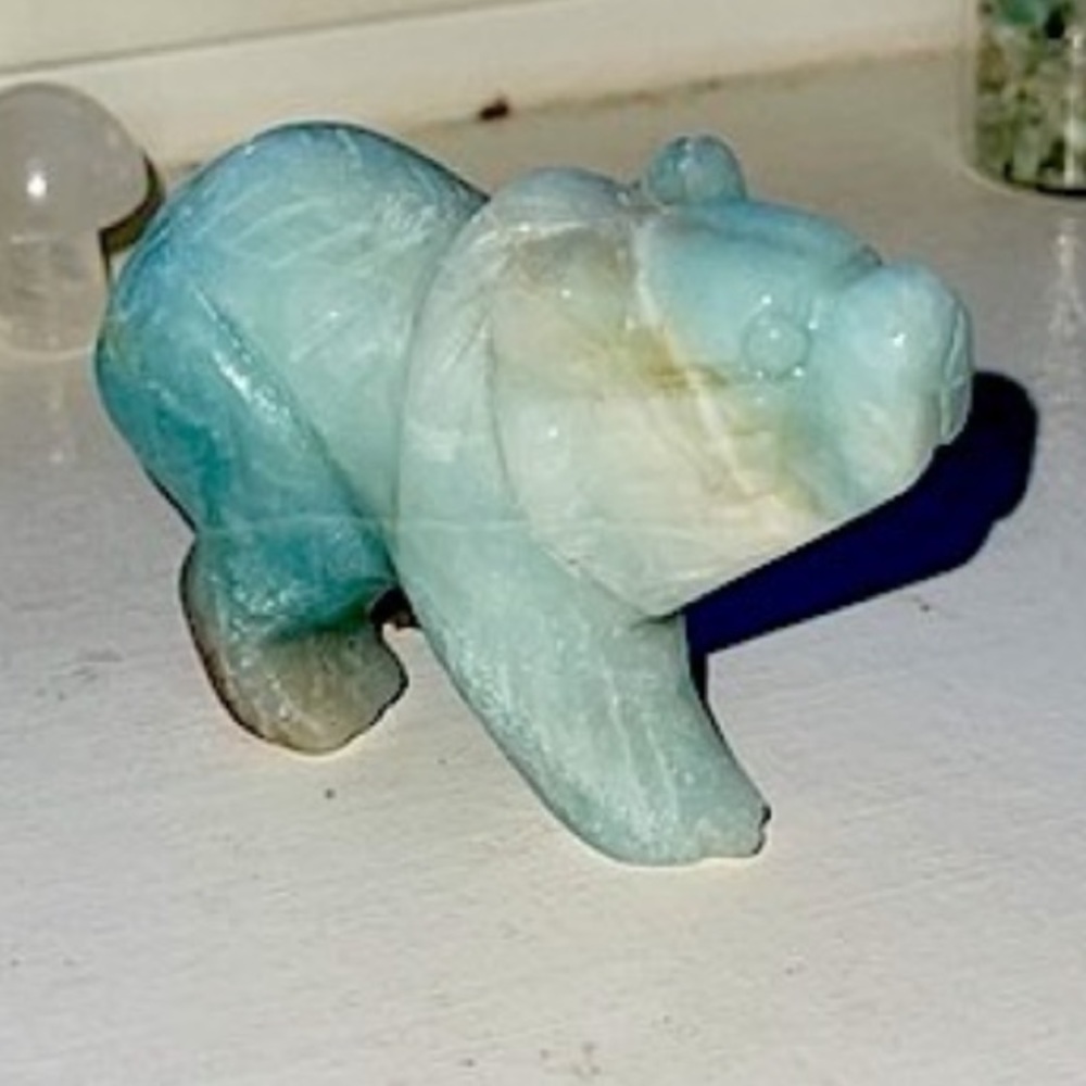 1 LEFT! Caribbean Calcite, Blue Aragonite Bears 🐻‍❄️ Carving Sculpture